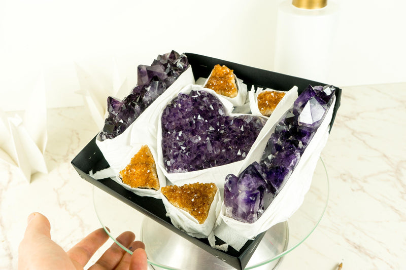 AAA - Grade, Mixed Amethyst and Citrine Mineral Flat Box - E2D Crystals & Minerals