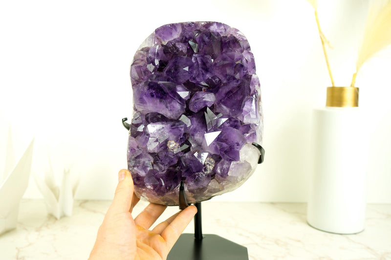 AAA - Grade Deep Purple Amethyst Cluster with Large Druzy Points - E2D Crystals & Minerals