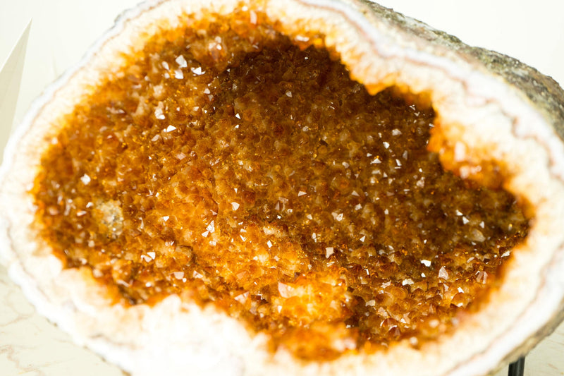 All - Natural Citrine Geode Cave with Golden - Orange Druzy and Citrine Flower Rosettes - E2D Crystals & Minerals