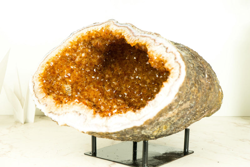 All - Natural Citrine Geode Cave with Golden - Orange Druzy and Citrine Flower Rosettes - E2D Crystals & Minerals