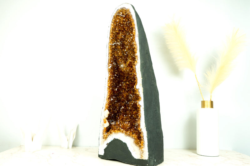 Citrine Geode Cathedral with High - Grade Madeira Citrine on White Agate Matrix - E2D Crystals & Minerals