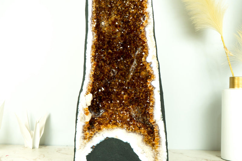 Citrine Geode Cathedral with High - Grade Madeira Citrine on White Agate Matrix - E2D Crystals & Minerals