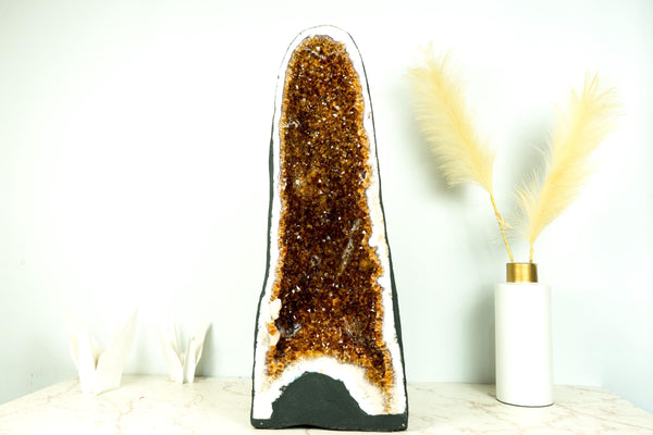 Citrine Geode Cathedral with High - Grade Madeira Citrine on White Agate Matrix - E2D Crystals & Minerals