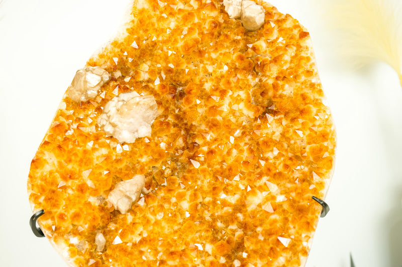 Citrine Cluster with Rare Flower Stalactite, AAA Golden Yellow Citrine Color and Calcite - E2D Crystals & Minerals