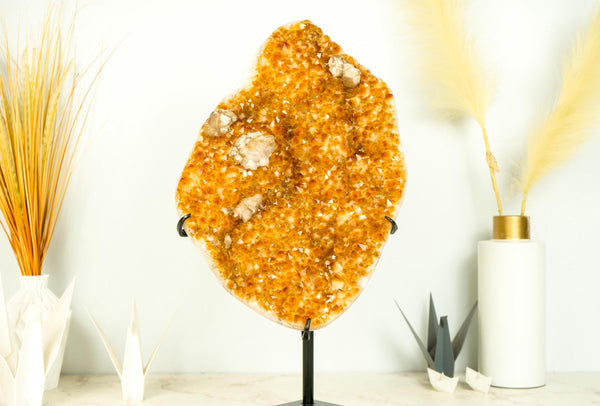 Citrine Cluster with Rare Flower Stalactite, AAA Golden Yellow Citrine Color and Calcite - E2D Crystals & Minerals