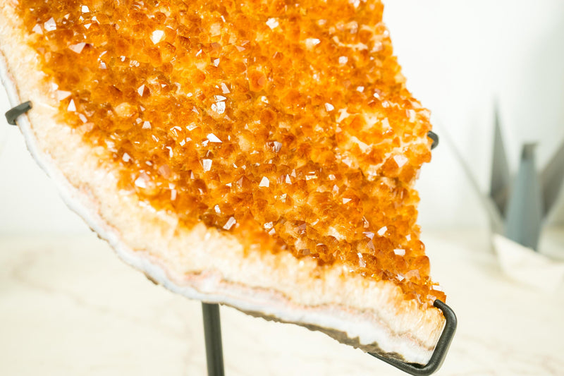 Orange Citrine Cluster with High - Grade, Sparkly Golden Orange Citrine Druzy on Stand - 13.2 In - 8.3 Lb - E2D Crystals & Minerals