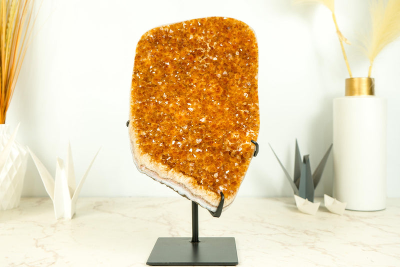 Orange Citrine Cluster with High - Grade, Sparkly Golden Orange Citrine Druzy on Stand - 13.2 In - 8.3 Lb - E2D Crystals & Minerals