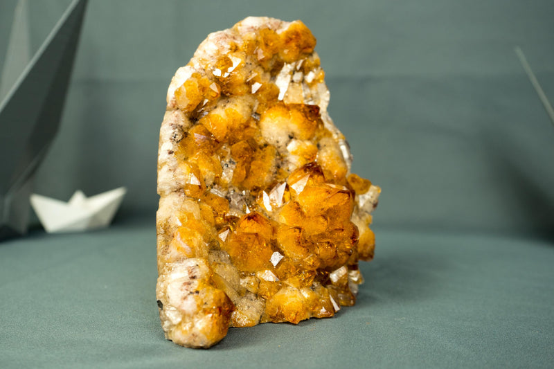 Small AAA Citrine Cluster with Sparkly Golden Orange Druzy and Rare Intact Flower Rosette, Self - Standing - 1.5 Kg - 3.3 lb - E2D Crystals & Minerals