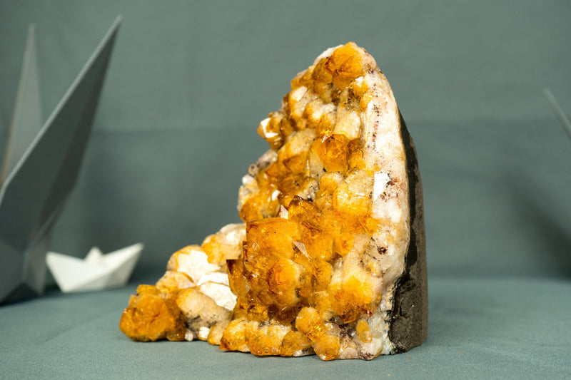 Small AAA Citrine Cluster with Sparkly Golden Orange Druzy and Rare Intact Flower Rosette, Self - Standing - 1.5 Kg - 3.3 lb - E2D Crystals & Minerals