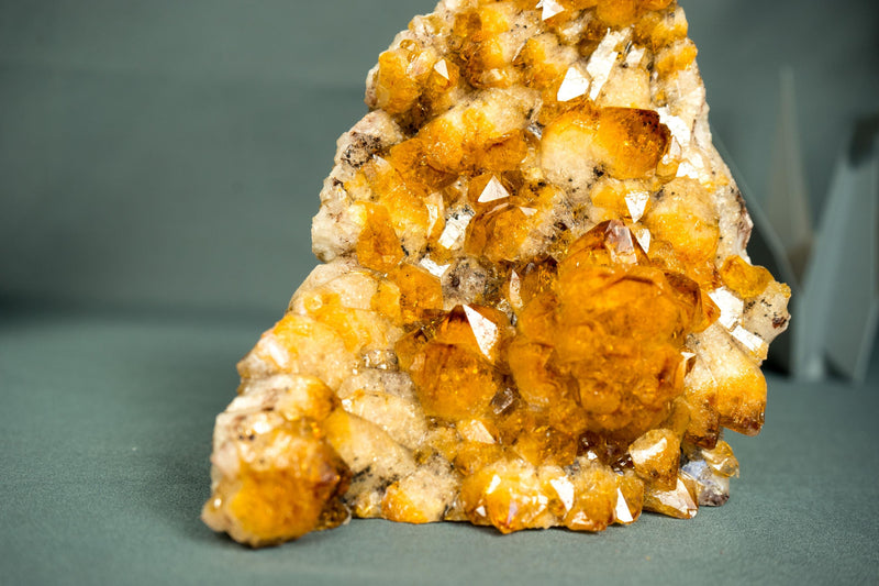 Small AAA Citrine Cluster with Sparkly Golden Orange Druzy and Rare Intact Flower Rosette, Self - Standing - 1.5 Kg - 3.3 lb - E2D Crystals & Minerals