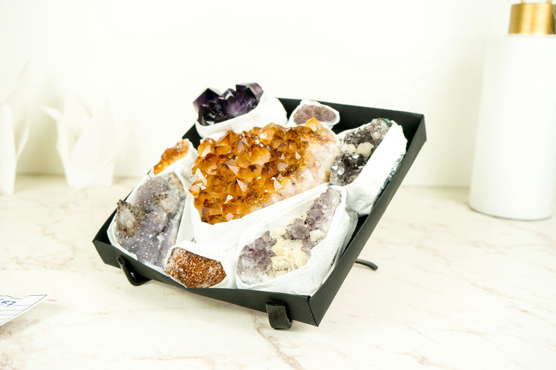 High - Quality, Mixed Amethyst and Citrine Mineral Flat Box, Rare Crystals - E2D Crystals & Minerals