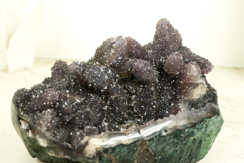 Gallery - Grade Amethyst Crystal Pseudomorph After Calcite on Agate Matrix - E2D Crystals & Minerals