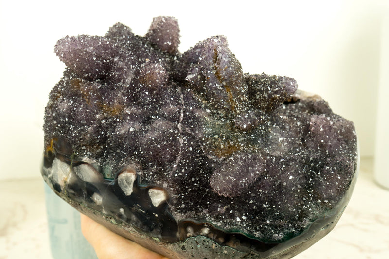 Gallery - Grade Amethyst Crystal Pseudomorph After Calcite on Agate Matrix - E2D Crystals & Minerals