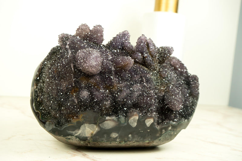 Gallery - Grade Amethyst Crystal Pseudomorph After Calcite on Agate Matrix - E2D Crystals & Minerals