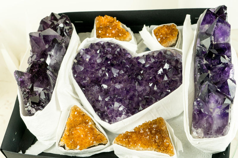 AAA - Grade, Mixed Amethyst and Citrine Mineral Flat Box - E2D Crystals & Minerals