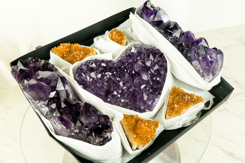 AAA - Grade, Mixed Amethyst and Citrine Mineral Flat Box - E2D Crystals & Minerals