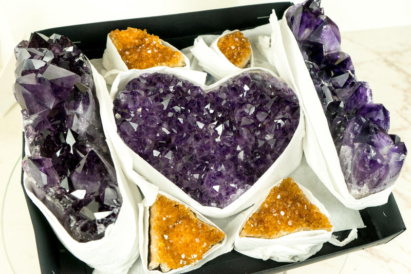 AAA - Grade, Mixed Amethyst and Citrine Mineral Flat Box - E2D Crystals & Minerals