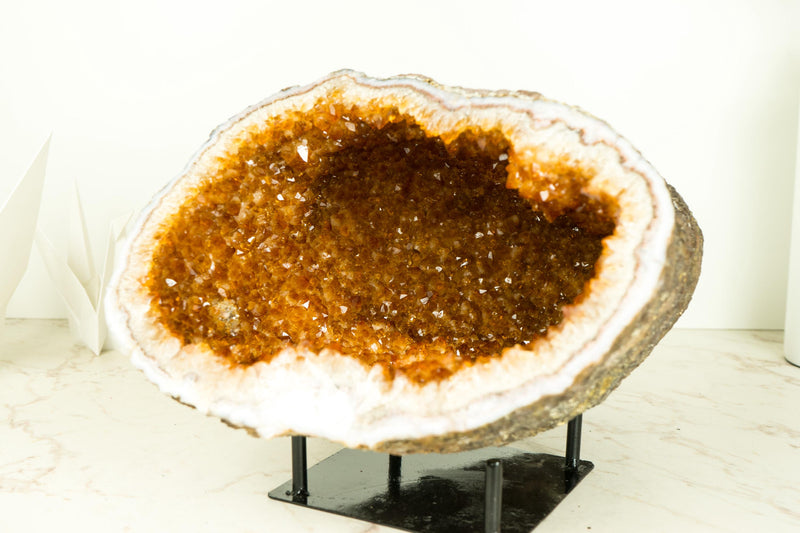 All - Natural Citrine Geode Cave with Golden - Orange Druzy and Citrine Flower Rosettes - E2D Crystals & Minerals