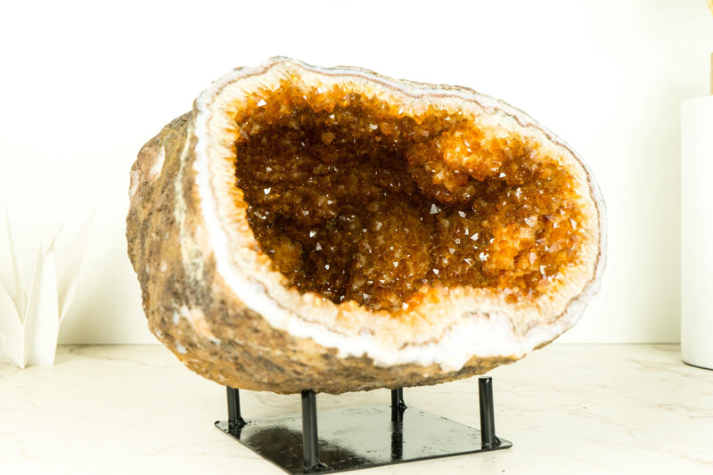 All - Natural Citrine Geode Cave with Golden - Orange Druzy and Citrine Flower Rosettes - E2D Crystals & Minerals