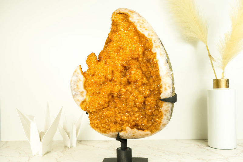 Rare Extra - Large Citrine Flower Cluster with Sparkling Golden - Orange Druzy - E2D Crystals & Minerals