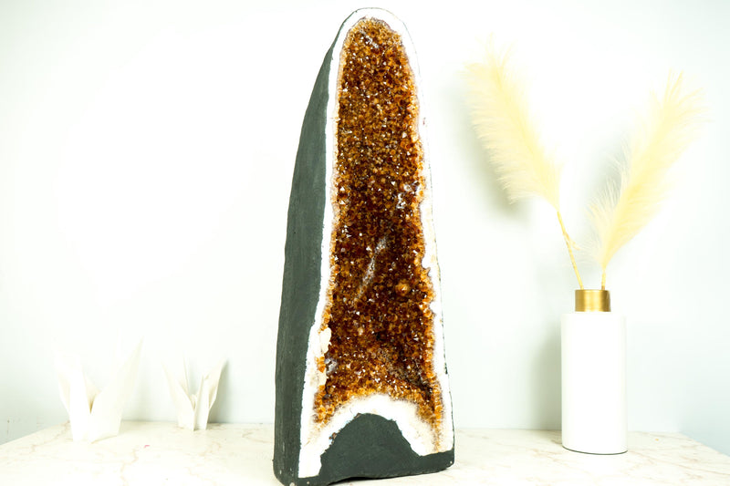 Citrine Geode Cathedral with High - Grade Madeira Citrine on White Agate Matrix - E2D Crystals & Minerals