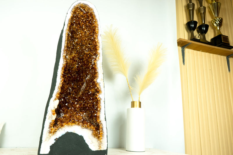 Citrine Geode Cathedral with High - Grade Madeira Citrine on White Agate Matrix - E2D Crystals & Minerals