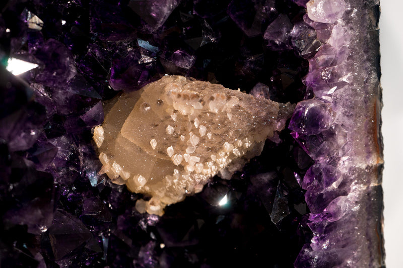 6 Ft Tall Pair of Large Dark Purple Amethyst Geodes with Sparkly Druzy and Calcite Inclusion - E2D Crystals & Minerals