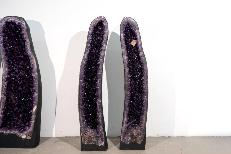 6 Ft Tall Pair of Large Dark Purple Amethyst Geodes with Sparkly Druzy and Calcite Inclusion - E2D Crystals & Minerals