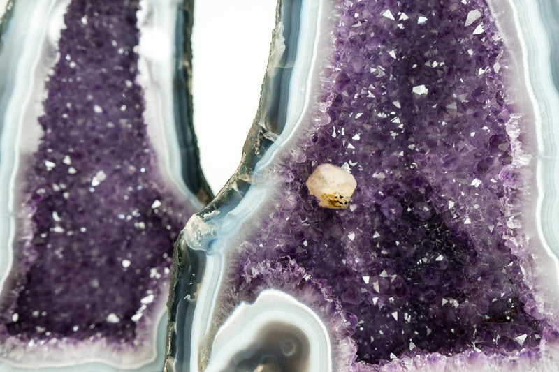 Pair of Natural Rare Agate Geode Cathedrals with Bold White & Blue Lace Agate, Lavender Purple Amethyst and Calcite - 64 Lb - E2D Crystals & Minerals