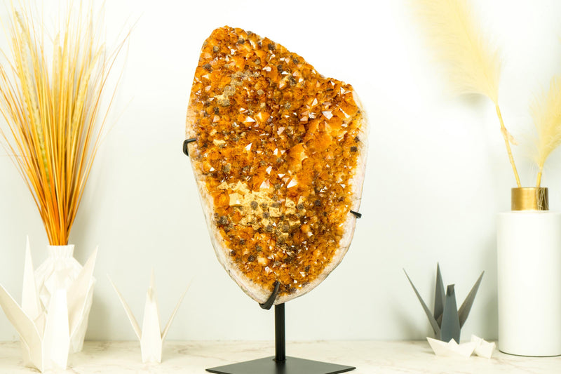 Rare Citrine Cluster with Cubic Calcite Inclusions and Galaxy Druzy, A Statement Crystal for Decor or Collection - 20 In - 35 Lb - E2D Crystals & Minerals