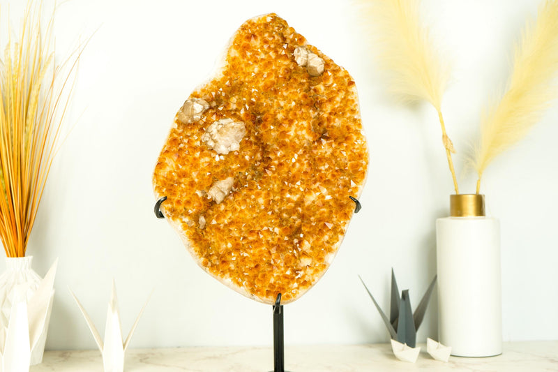 Citrine Cluster with Rare Flower Stalactite, AAA Golden Yellow Citrine Color and Calcite - E2D Crystals & Minerals