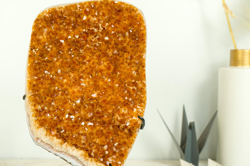 Orange Citrine Cluster with High - Grade, Sparkly Golden Orange Citrine Druzy on Stand - 13.2 In - 8.3 Lb - E2D Crystals & Minerals