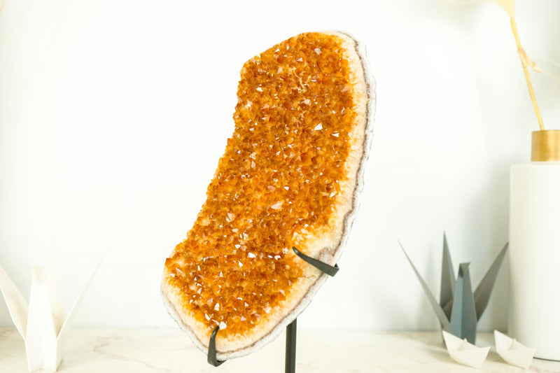 Orange Citrine Cluster with High - Grade, Sparkly Golden Orange Citrine Druzy on Stand - 13.2 In - 8.3 Lb - E2D Crystals & Minerals