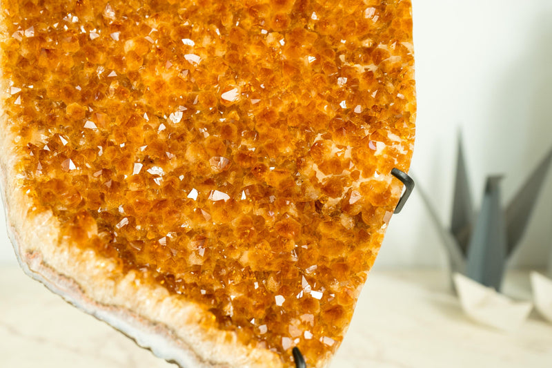 Orange Citrine Cluster with High - Grade, Sparkly Golden Orange Citrine Druzy on Stand - 13.2 In - 8.3 Lb - E2D Crystals & Minerals