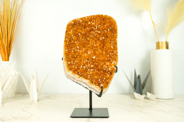 Orange Citrine Cluster with High - Grade, Sparkly Golden Orange Citrine Druzy on Stand - 13.2 In - 8.3 Lb - E2D Crystals & Minerals