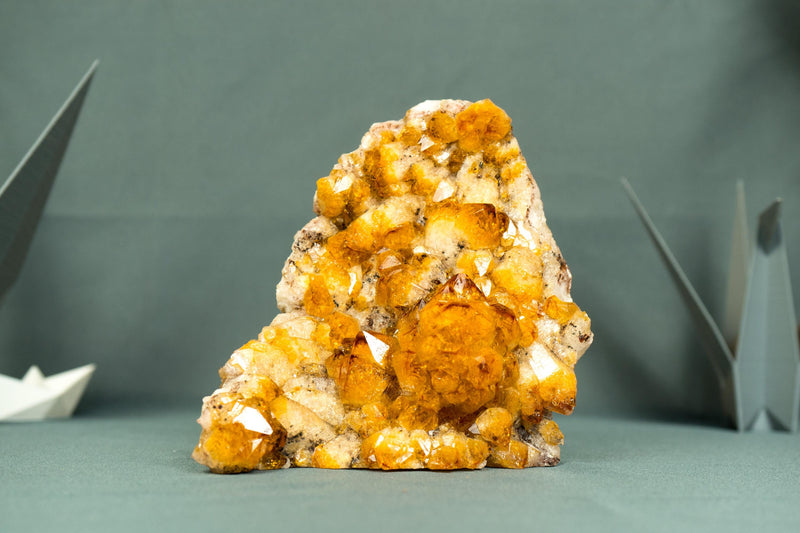 Small AAA Citrine Cluster with Sparkly Golden Orange Druzy and Rare Intact Flower Rosette, Self - Standing - 1.5 Kg - 3.3 lb - E2D Crystals & Minerals