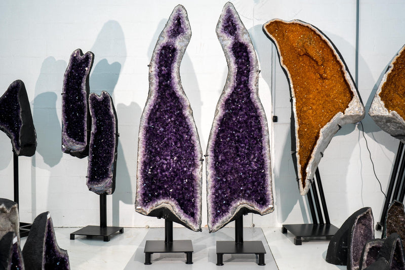 Sculptural 9 Ft Tall Pair of Giant Amethyst Geodes with High - Grade Dark Purple Amethyst - Natural X - Large Statement Crystal, 1160 Lb - E2D Crystals & Minerals