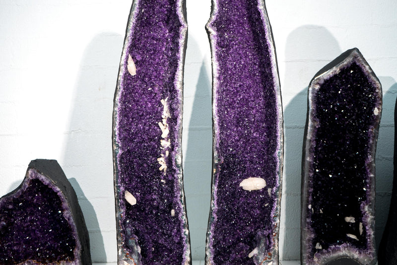 Fantastic 4.7 Ft Pair of Amethyst Cathedral Geodes – High - Grade Sparkly Purple Amethyst with Calcite Inclusions, 506 Lb - E2D Crystals & Minerals