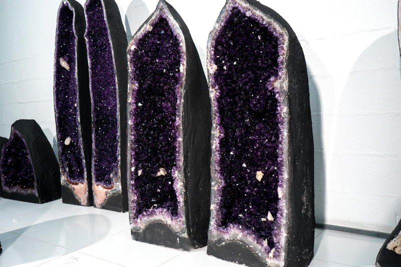 Pair of X - Large Amethyst Geode Cathedrals – AAA High - Grade Grape Jelly Purple Amethyst with Crystal Calcite, 860 Lb, 45 In - E2D Crystals & Minerals