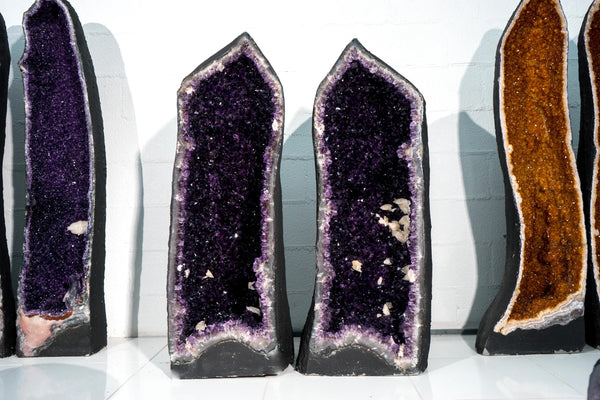 Pair of X - Large Amethyst Geode Cathedrals – AAA High - Grade Grape Jelly Purple Amethyst with Crystal Calcite, 860 Lb, 45 In - E2D Crystals & Minerals