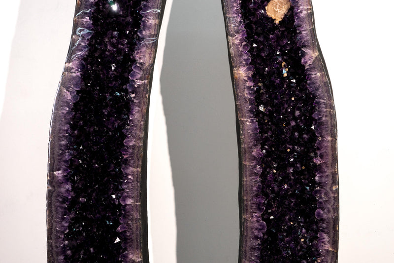 6 Ft Tall Pair of Large Dark Purple Amethyst Geodes with Sparkly Druzy and Calcite Inclusion - E2D Crystals & Minerals