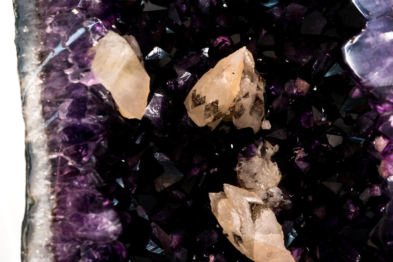 5.5 Ft Tall Amethyst Cathedral Geodes Pair with Deep Purple Druzy and Rare Calcite Inclusion - E2D Crystals & Minerals