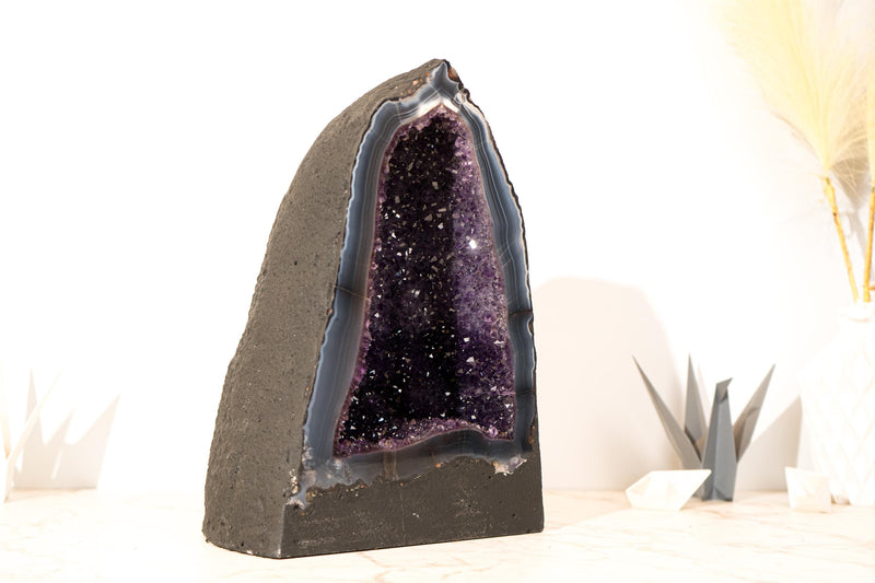 Collector - Grade Deep Purple Amethyst Geode on Intact Blue Lace Agate Lace Matrix - Energetic, High - End Crystal - 14 Kg - 32lb - E2D Crystals & Minerals