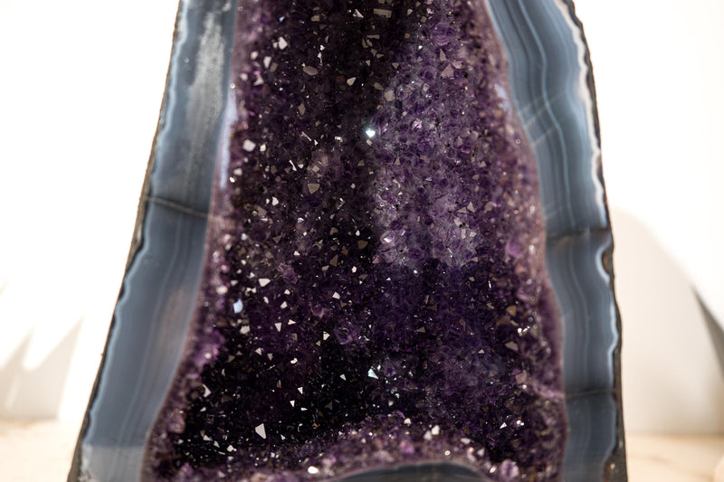 Collector - Grade Deep Purple Amethyst Geode on Intact Blue Lace Agate Lace Matrix - Energetic, High - End Crystal - 14 Kg - 32lb - E2D Crystals & Minerals