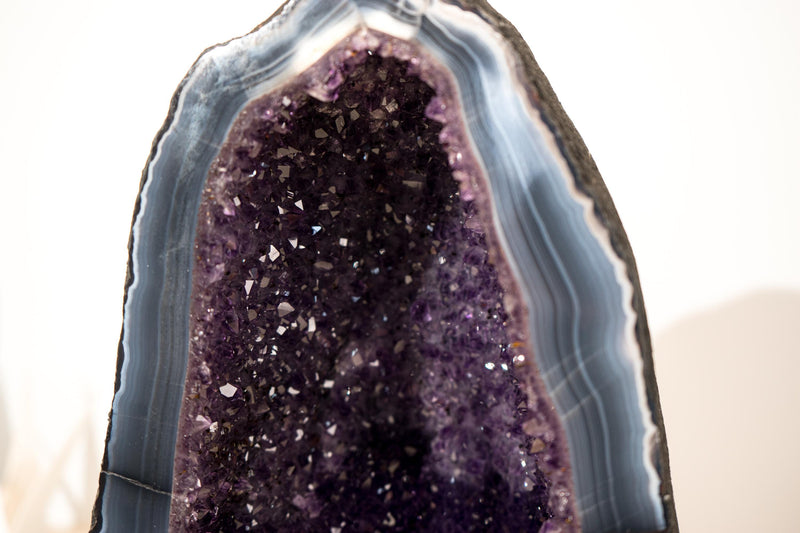 Collector - Grade Deep Purple Amethyst Geode on Intact Blue Lace Agate Lace Matrix - Energetic, High - End Crystal - 14 Kg - 32lb - E2D Crystals & Minerals