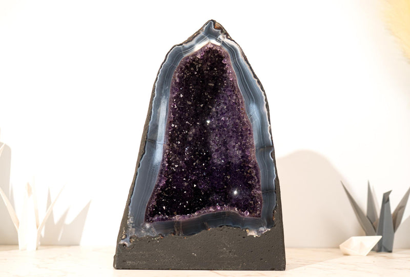 Collector - Grade Deep Purple Amethyst Geode on Intact Blue Lace Agate Lace Matrix - Energetic, High - End Crystal - 14 Kg - 32lb - E2D Crystals & Minerals