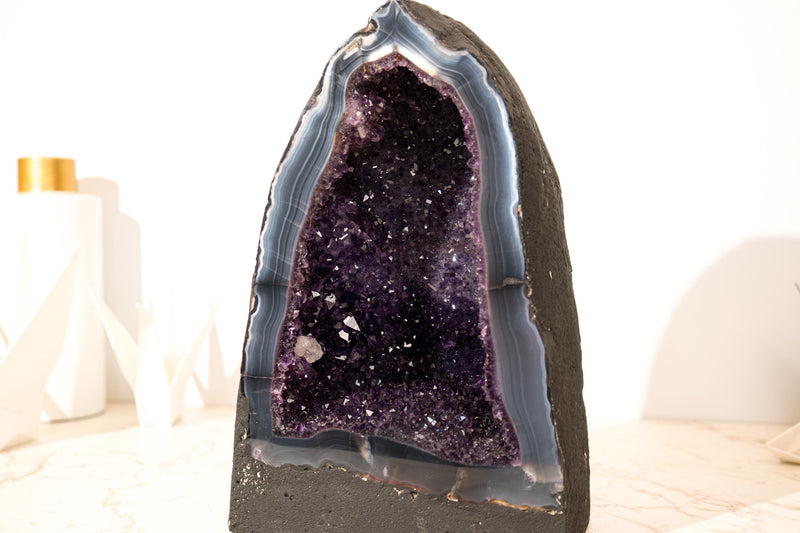 AAA - Grade Deep Purple Amethyst Geode on Intact Blue Lace Agate Lace Matrix - Energetic, High - End Crystal - 13 Kg - 29 lb - E2D Crystals & Minerals