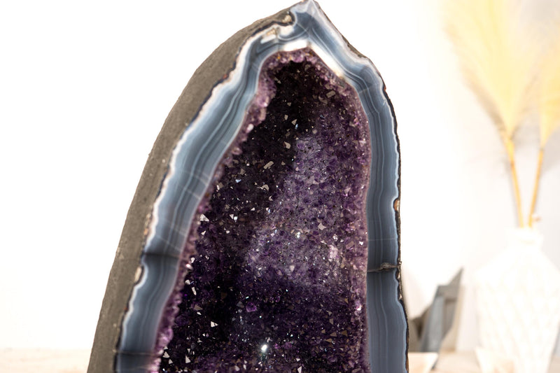 AAA - Grade Deep Purple Amethyst Geode on Intact Blue Lace Agate Lace Matrix - Energetic, High - End Crystal - 13 Kg - 29 lb - E2D Crystals & Minerals