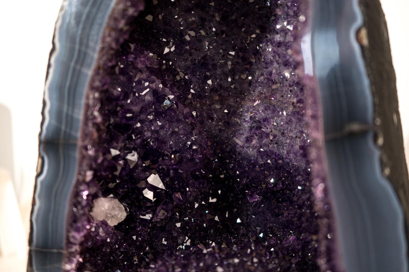 Pair of Deep Purple Amethyst Geodes on Intact Blue Lace Agate Matrix