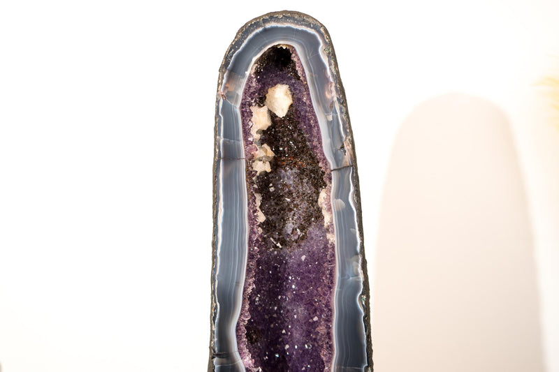 Rare Tall Amethyst Geode Cathedral with Blue Lace Agate, Purple Amethyst, and Calcite Inclusions - 50 Lb, 25 In. - E2D Crystals & Minerals